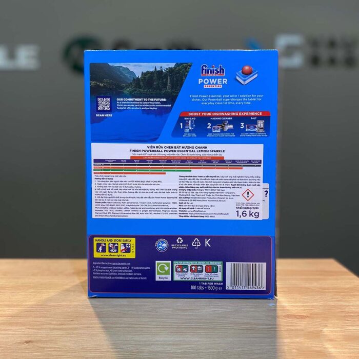 Viên rửa bát Finish All in One Power Essential 100 viên hương chanh