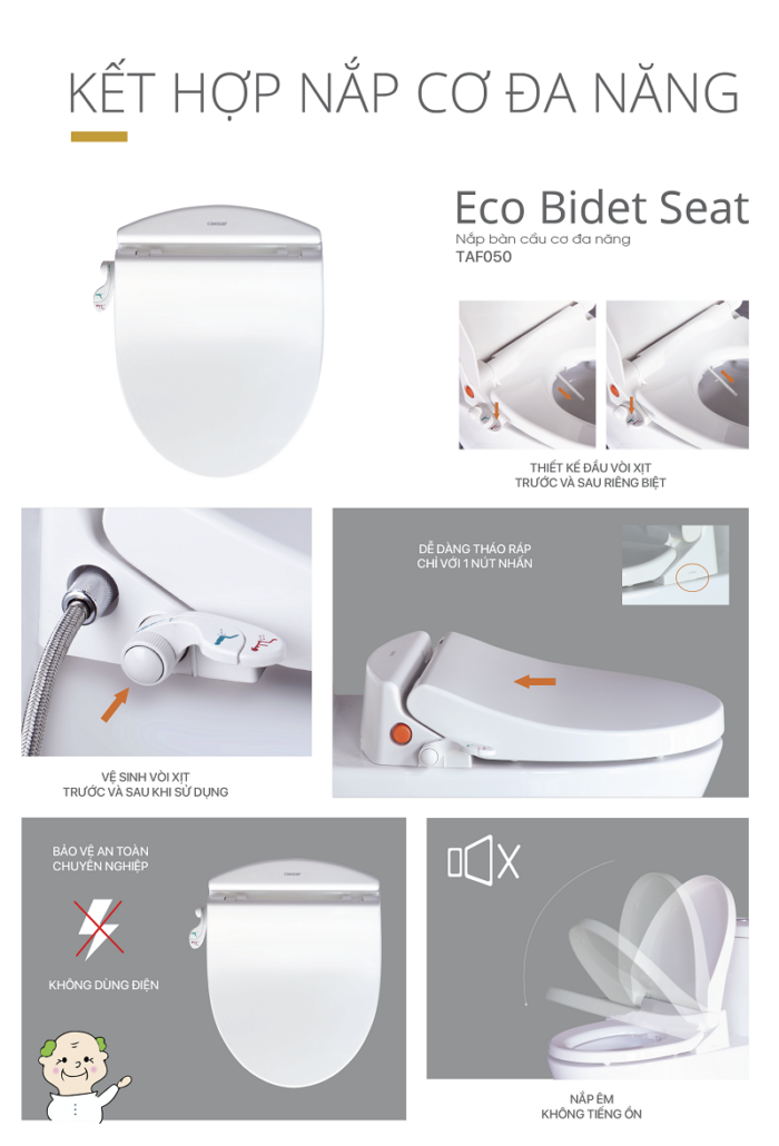 Bồn cầu 1 khối Caesar CD1395 nắp êm rửa cơ TAF050 6