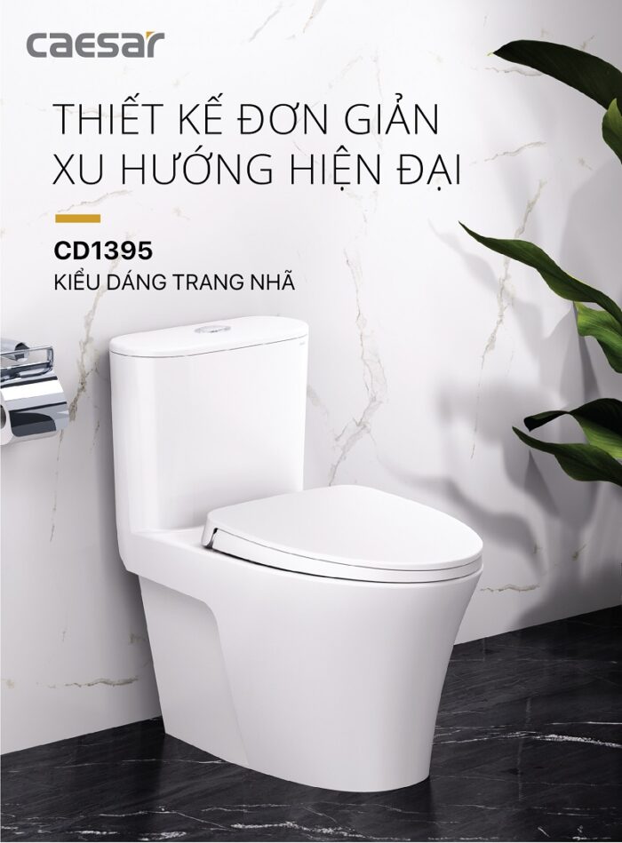 Thiết kế bồn cầu 1 khối Caesar CD1395
