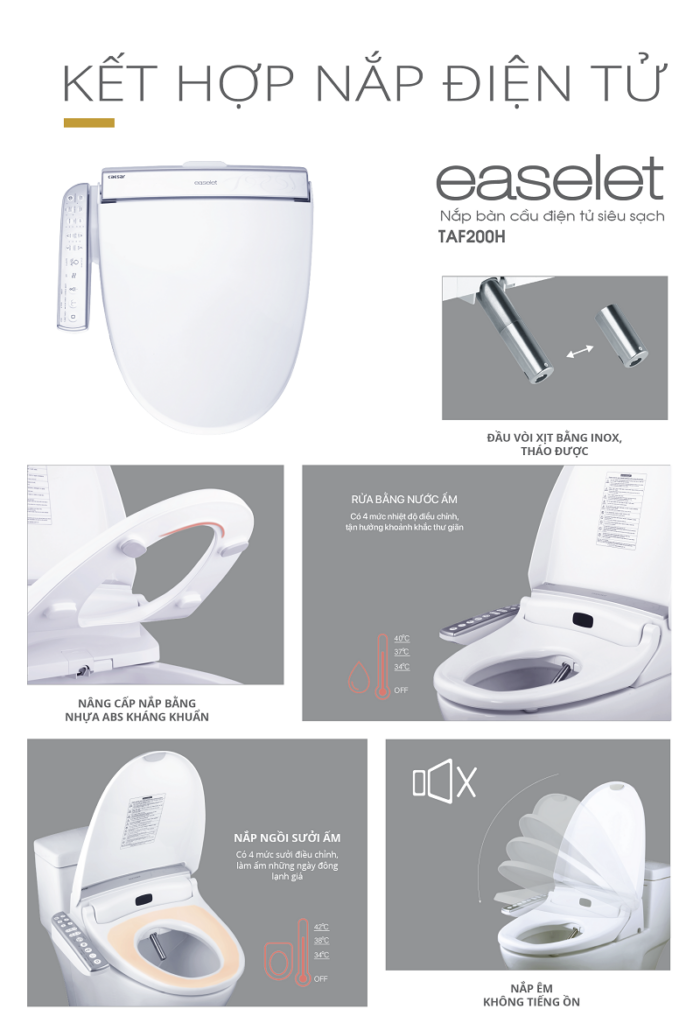 Tính năng Bồn cầu 1 khối Caesar CD1395 nắp điện tử TAF200H