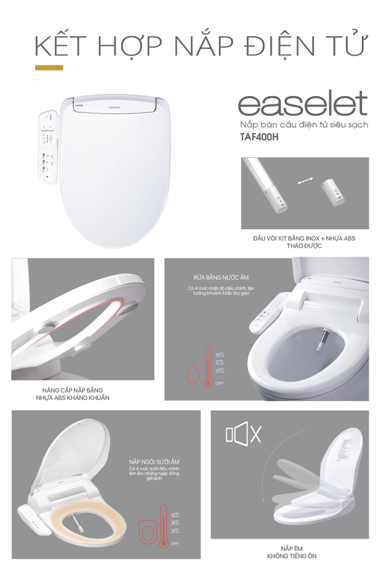 nắp bồn cầu 1 khối Caesar CD1395 nắp điện tử TAF400H