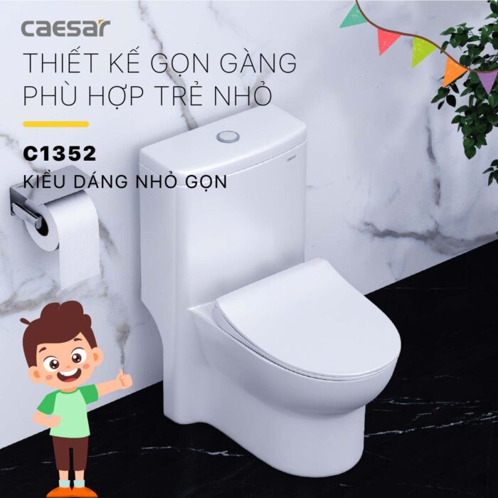 Bồn cầu 1 khối CAESAR C1352 trẻ em nắp êm M284 - Ảnh 5