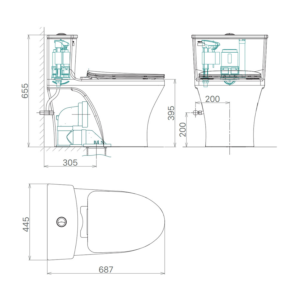 Bồn cầu 1 khối VIGLACERA HL2 nắp êm 2 Bản-vẽ-kĩ-thuật-Bồn-cầu-1-khối-VIGLACERA-HL2-nắp-êm