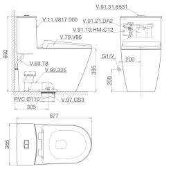 Bản-vẽ-kĩ-thuật-Bồn-cầu-1-khối-VIGLACERA-V817-nắp-êm