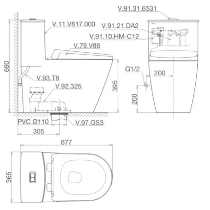 Bản-vẽ-kĩ-thuật-Bồn-cầu-1-khối-VIGLACERA-V817-nắp-êm