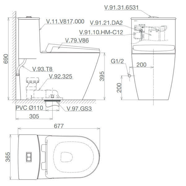 Bản-vẽ-kĩ-thuật-Bồn-cầu-1-khối-VIGLACERA-V817-nắp-êm