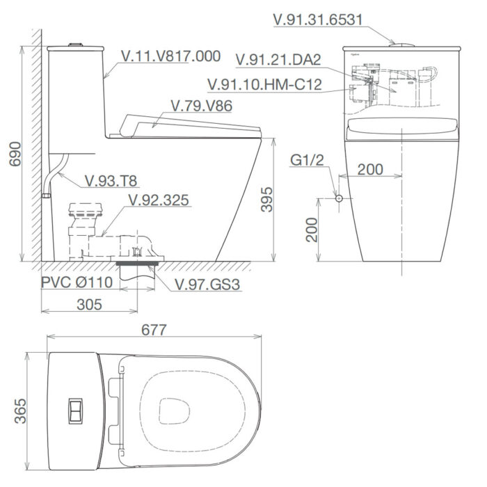 Bản-vẽ-kĩ-thuật-Bồn-cầu-1-khối-VIGLACERA-V817-nắp-êm