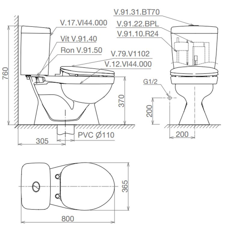 Bản-vẽ-kĩ-thuật-Bồn-cầu-2-khối-VIGLACERA-VI44-nắp-êm-V116