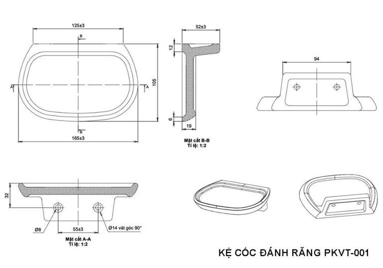 Bản vẽ kỹ thuật Kệ cốc đánh răng Bộ phụ kiện nhà tắm VIGLACERA PKVT-001