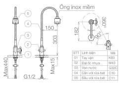Bản vẽ kỹ thuật Vòi rửa bát VIGLACERA VG705 nước lạnh