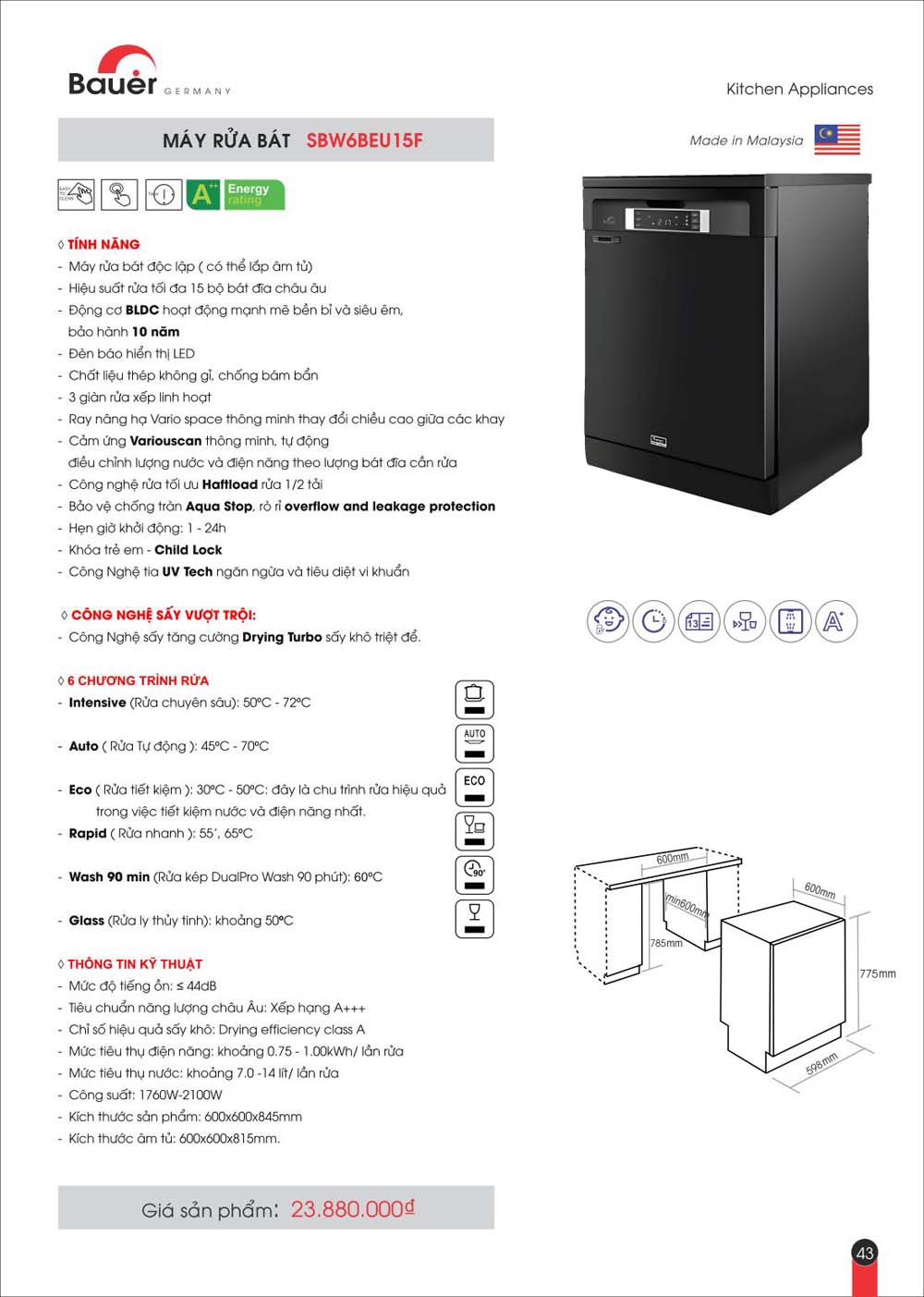 Catalogue BAUER Bang gia thiet bi bep vuathietbi.com 43