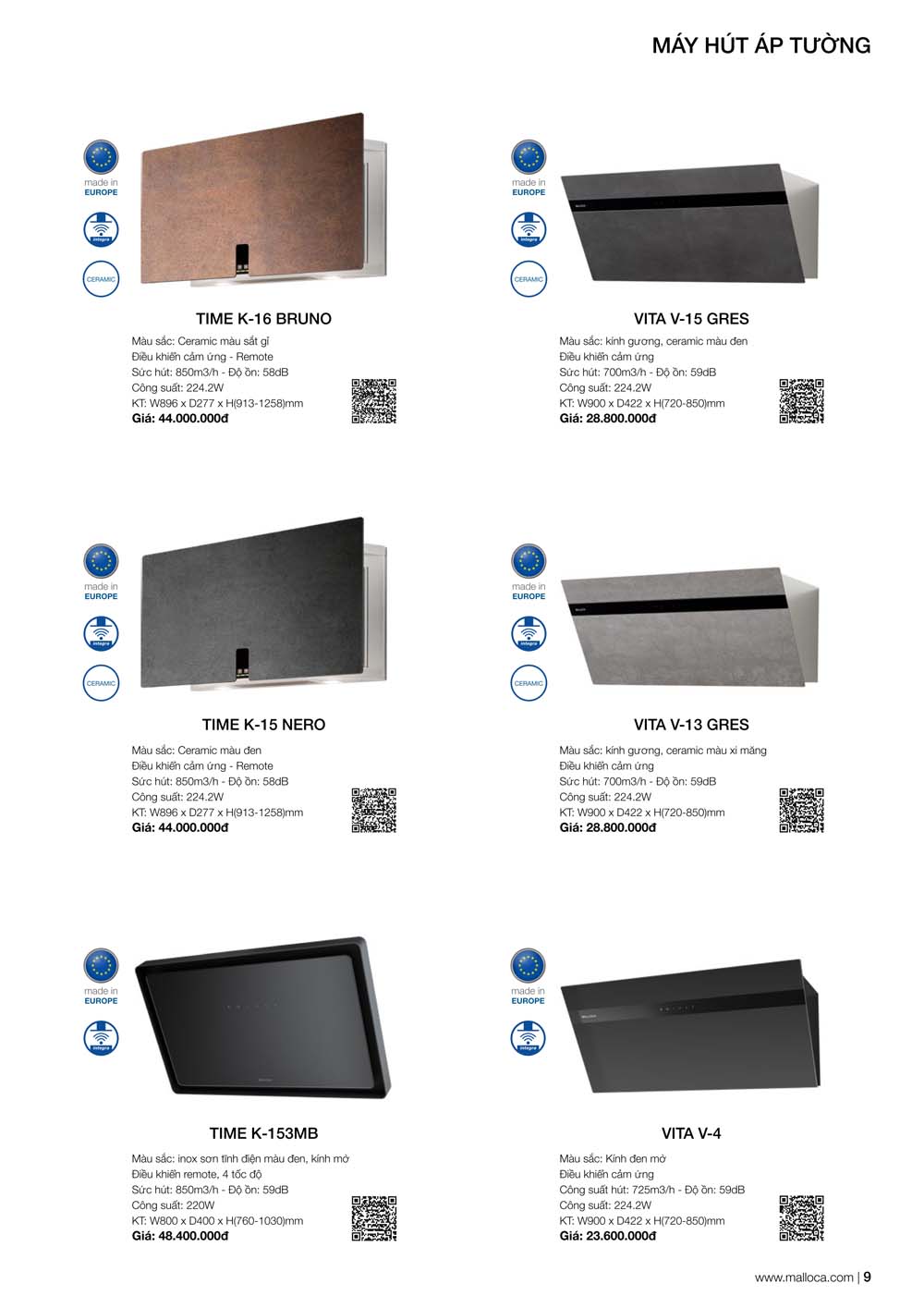 Catalogue MALLOCA 2024 Bang gia Thiet bi nha bep nhap khau vuathietbi.com 09