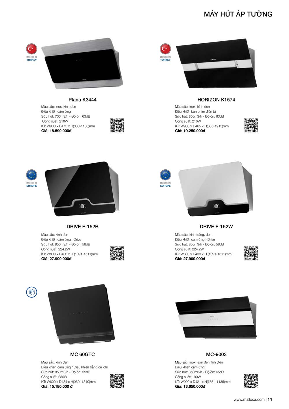 Catalogue MALLOCA 2024 Bang gia Thiet bi nha bep nhap khau vuathietbi.com 11