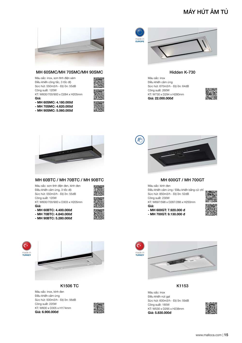 Catalogue MALLOCA 2024 Bang gia Thiet bi nha bep nhap khau vuathietbi.com 15