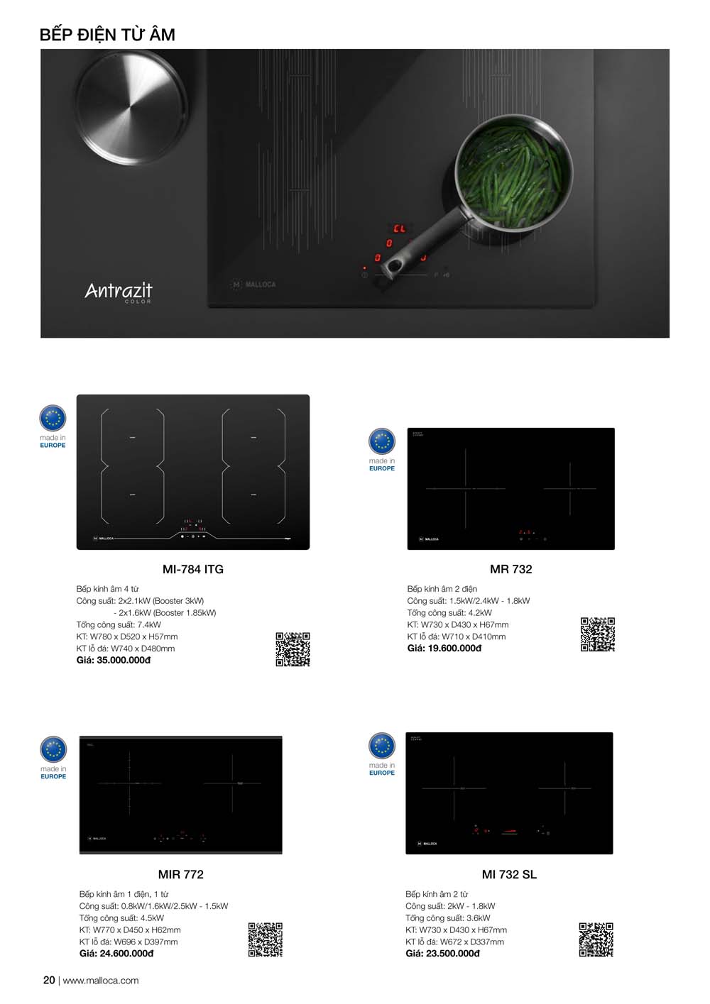 Catalogue MALLOCA 2024 Bang gia Thiet bi nha bep nhap khau vuathietbi.com 20