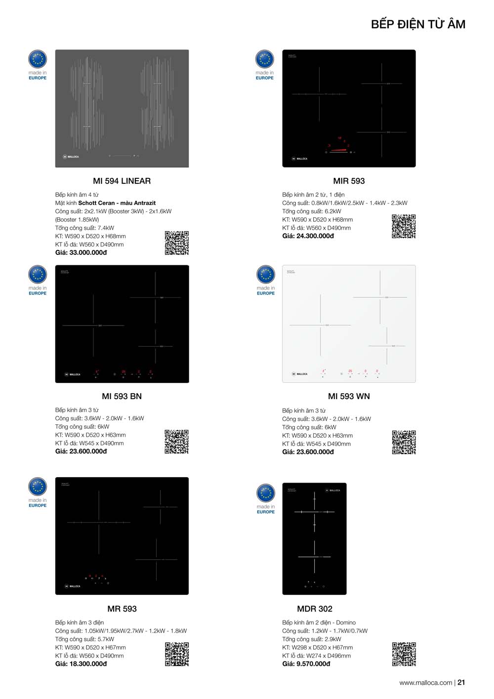 Catalogue MALLOCA 2024 Bang gia Thiet bi nha bep nhap khau vuathietbi.com 21