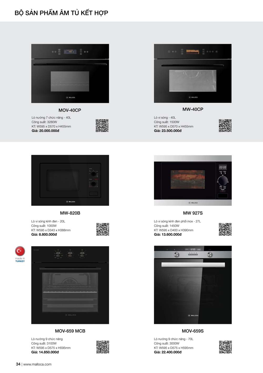 Catalogue MALLOCA 2024 Bang gia Thiet bi nha bep nhap khau vuathietbi.com 34