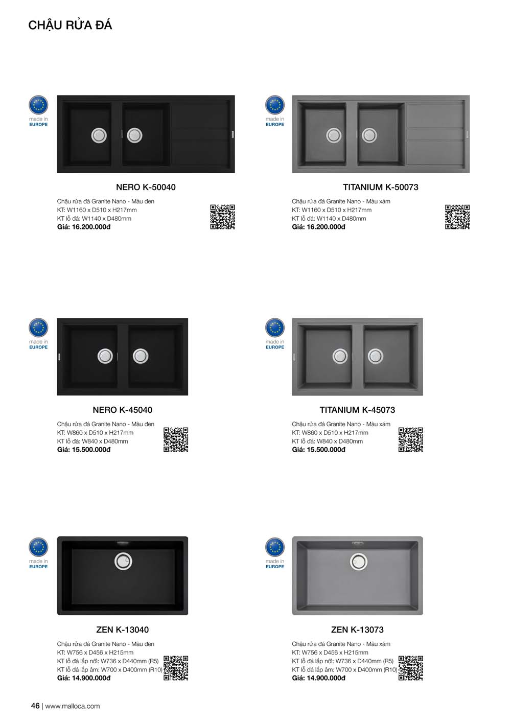 Catalogue MALLOCA 2024 Bang gia Thiet bi nha bep nhap khau vuathietbi.com 46