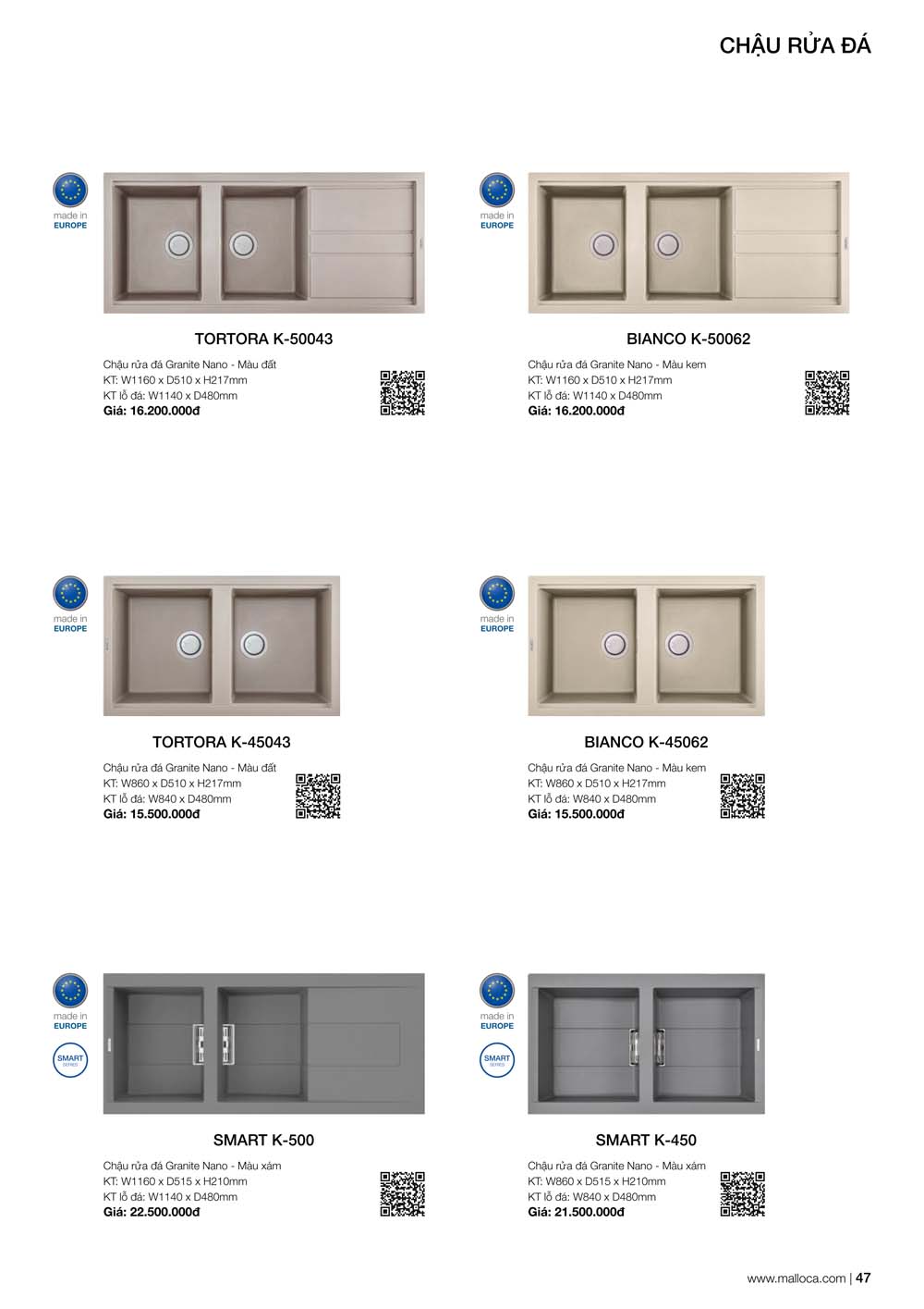 Catalogue MALLOCA 2024 Bang gia Thiet bi nha bep nhap khau vuathietbi.com 47