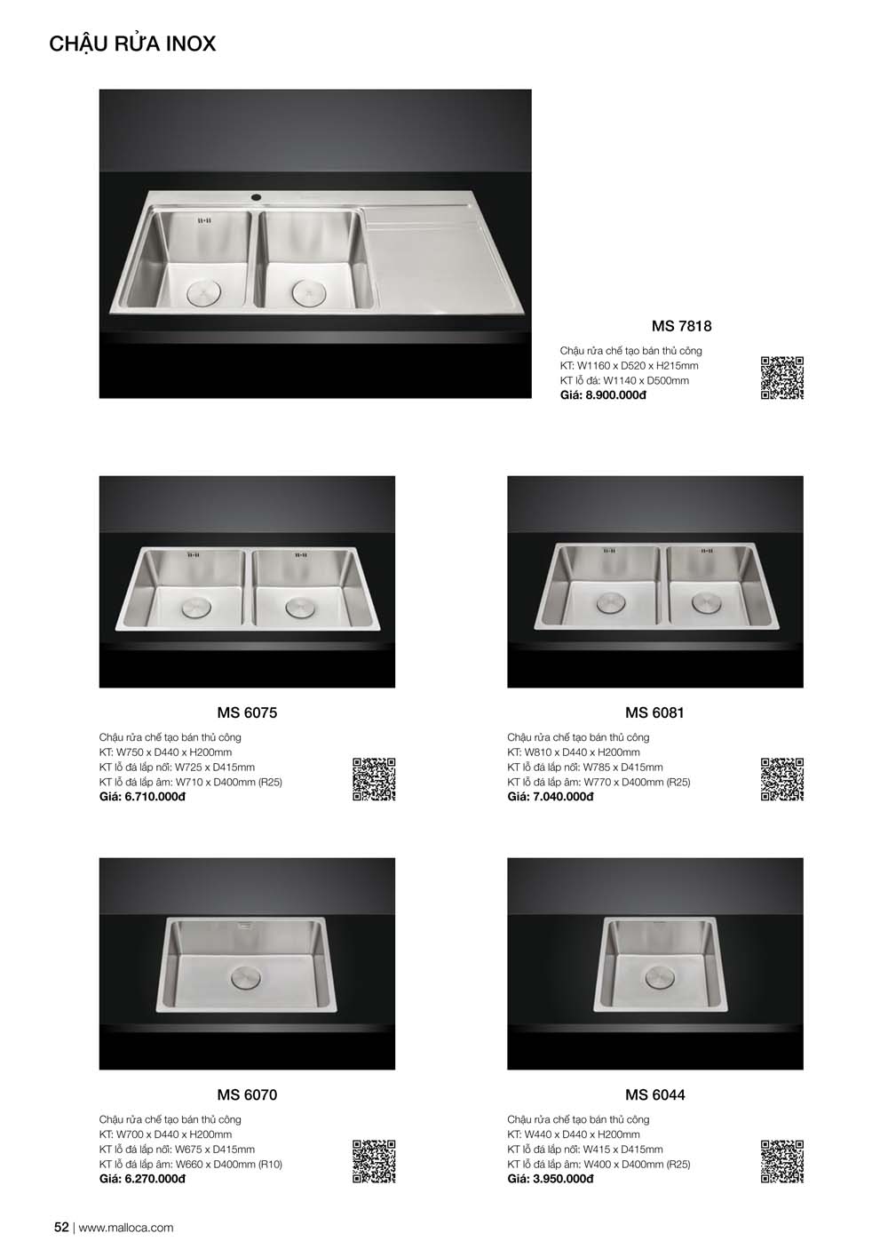 Catalogue MALLOCA 2024 Bang gia Thiet bi nha bep nhap khau vuathietbi.com 52