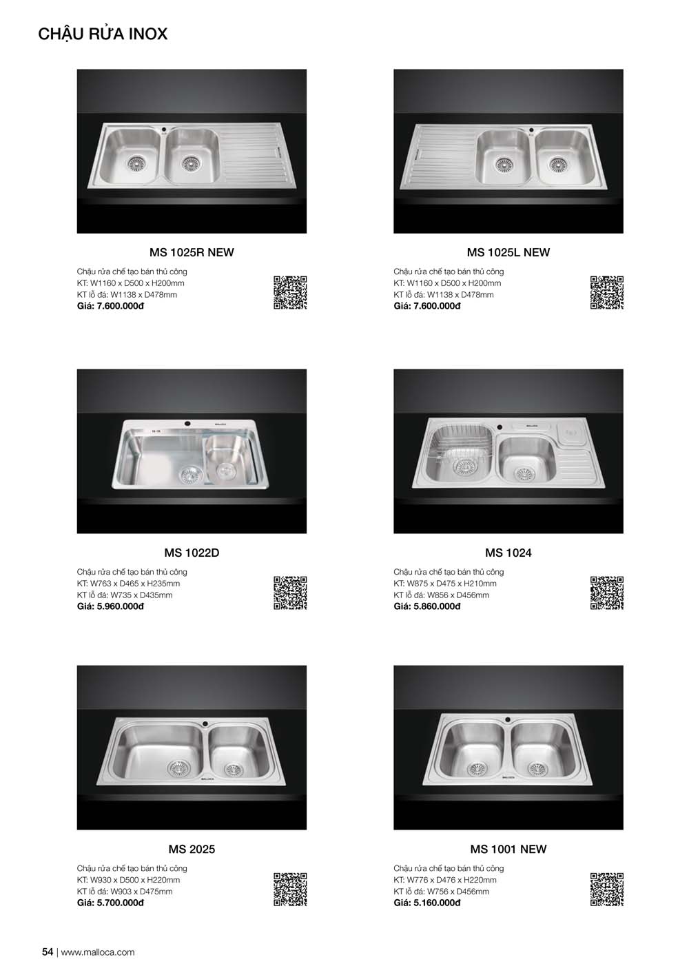 Catalogue MALLOCA 2024 Bang gia Thiet bi nha bep nhap khau vuathietbi.com 54
