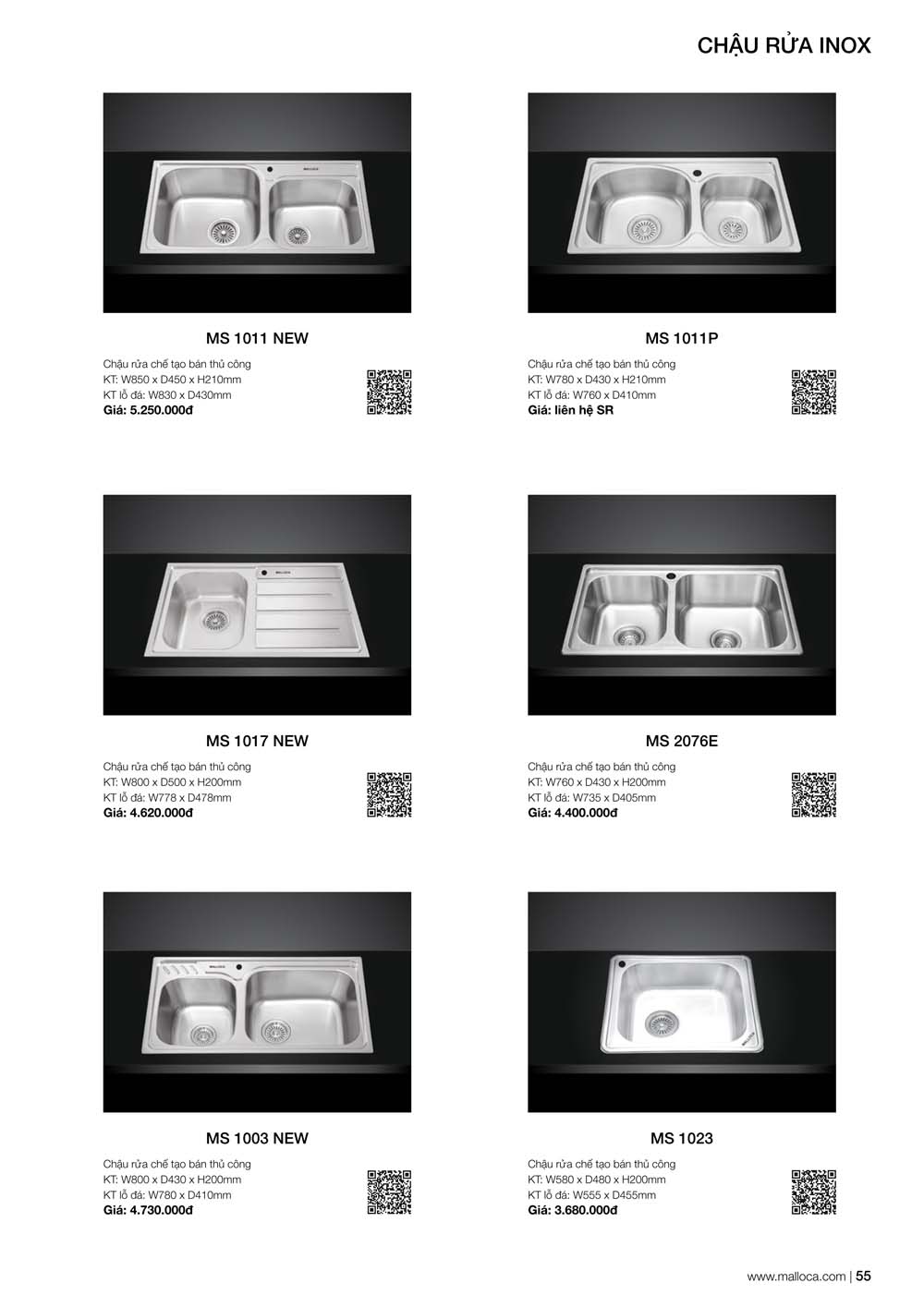 Catalogue MALLOCA 2024 Bang gia Thiet bi nha bep nhap khau vuathietbi.com 55