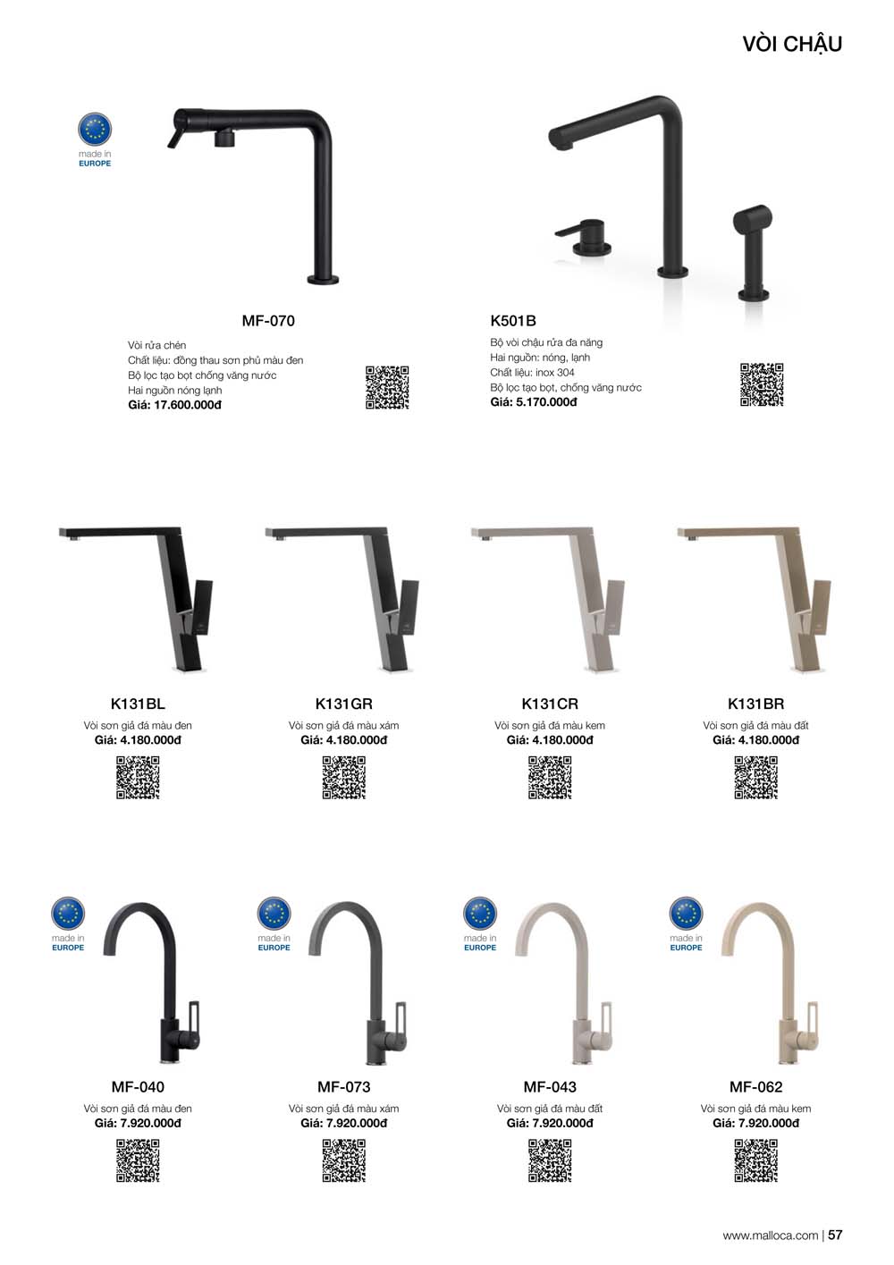 Catalogue MALLOCA 2024 Bang gia Thiet bi nha bep nhap khau vuathietbi.com 57