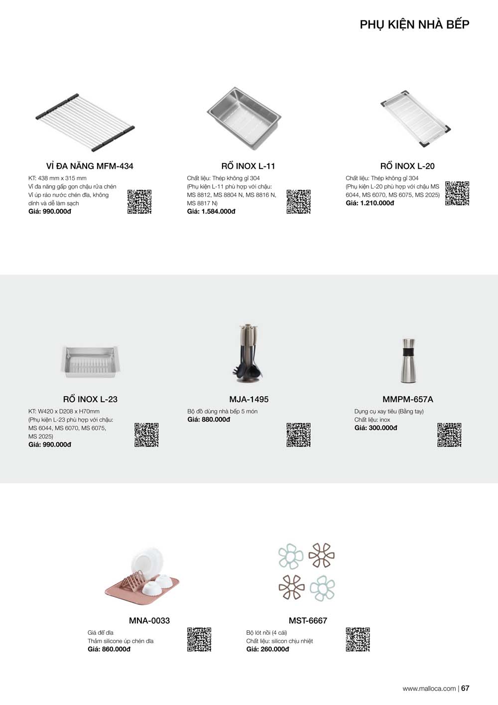 Catalogue MALLOCA 2024 Bang gia Thiet bi nha bep nhap khau vuathietbi.com 67
