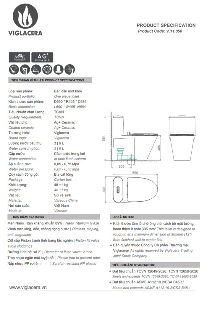 Thông-số-kĩ-thuật-Bồn-cầu-1-khối-VIGLACERA-V812-nắp-êm