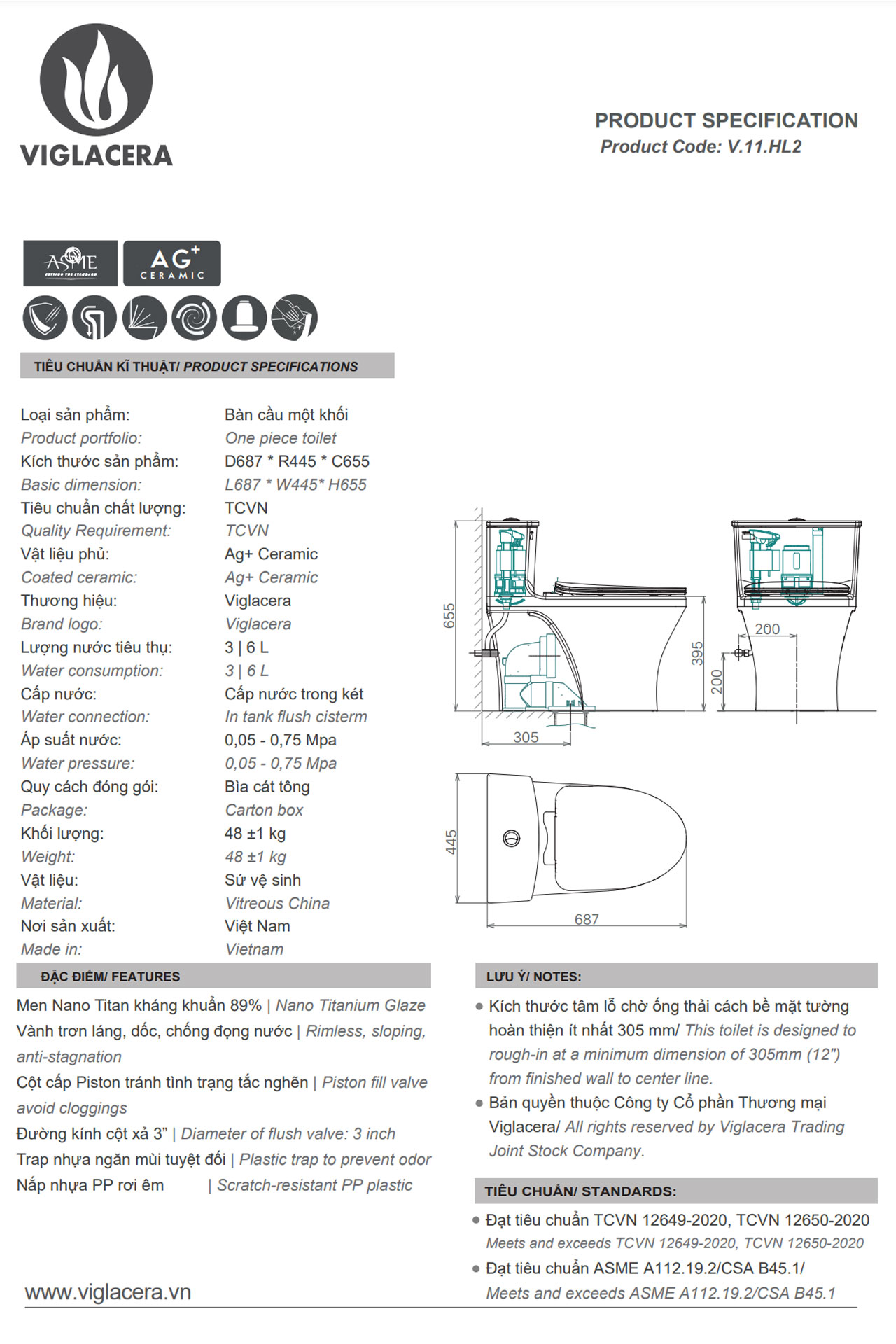 Bồn cầu 1 khối VIGLACERA HL2 nắp êm 1 Thông-số-kỹ-thuật-Bồn-cầu-1-khối-VIGLACERA-HL2-nắp-êm