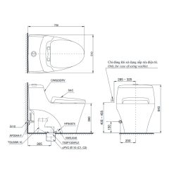 Bản vẽ kĩ thuật Bồn cầu 1 khối TOTO MS823DRT2#XW nắp êm TC393VS