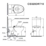 Bản vẽ kĩ thuật Bồn cầu 2 khối TOTO CS320DRT10#W nắp êm TC395VS