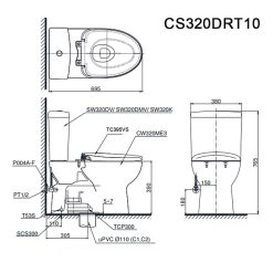 Bản vẽ kĩ thuật Bồn cầu 2 khối TOTO CS320DRT10#W nắp êm TC395VS