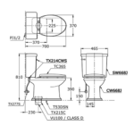 Bản vẽ kĩ thuật Bồn cầu 2 khối TOTO CW668J SW668J 214 TC393VS TX215C HAP004A-F T53DSR nắp êm