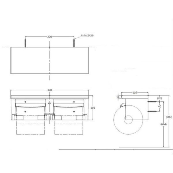 Bản vẽ kĩ thuật Lô giấy TOTO YH702 đôi