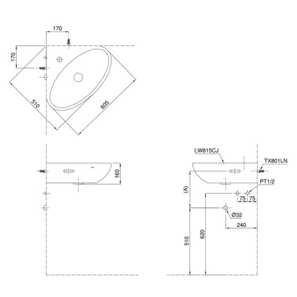 Bản-vẽ-kĩ-thuật-chậu-lavabo-TOTO-LW815CJW-F-treo-tường