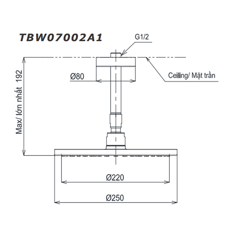 Bản vẽ kỹ thuật Bát sen âm tường TOTO TBW07002A1 gắn trần