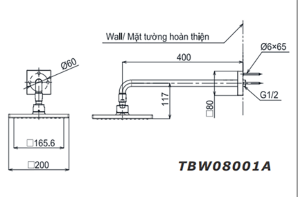 Bản vẽ kỹ thuật Bát sen âm tường TOTO TBW08001A gắn tường