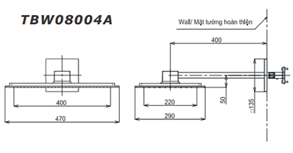 Bản vẽ kỹ thuật Bát sen âm tường TOTO TBW08004A TBN01002B gắn tường