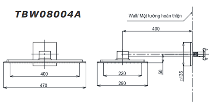 Bản vẽ kỹ thuật Bát sen âm tường TOTO TBW08004A TBN01002B gắn tường
