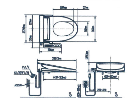 Bản vẽ kỹ thuật Nắp bồn cầu thông minh CW-H20VN