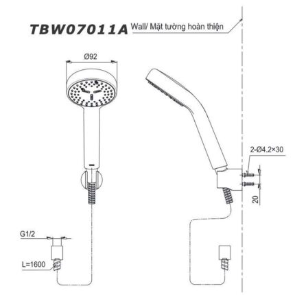 Bản vẽ kỹ thuật Tay sen tắm TOTO TBW07011A massage 1 chế độ