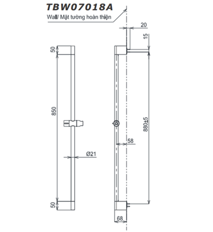 Bản vẽ kỹ thuật Thanh trượt sen tắm TOTO TBW07018A