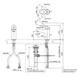 Bản vẽ kỹ thuật Vòi lavabo TOTO TLS04101V nóng lạnh