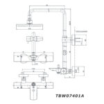 Bản vẽ kỹ thuật Vòi sen cây TOTO TBW07401A nhiệt độ