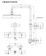 Bản vẽ kỹ thuật Vòi sen cây TOTO TBW07404A nhiệt độ