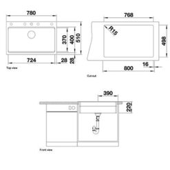 Bản Vẽ Kỹ Thuật Chậu rửa bát đá BLANCO ETAGON 8 ANTHRACITE 1 hố