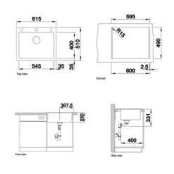 Bản Vẽ Kỹ Thuật Chậu rửa bát đá BLANCO PLEON 6 ANTHRACITE 1 hố