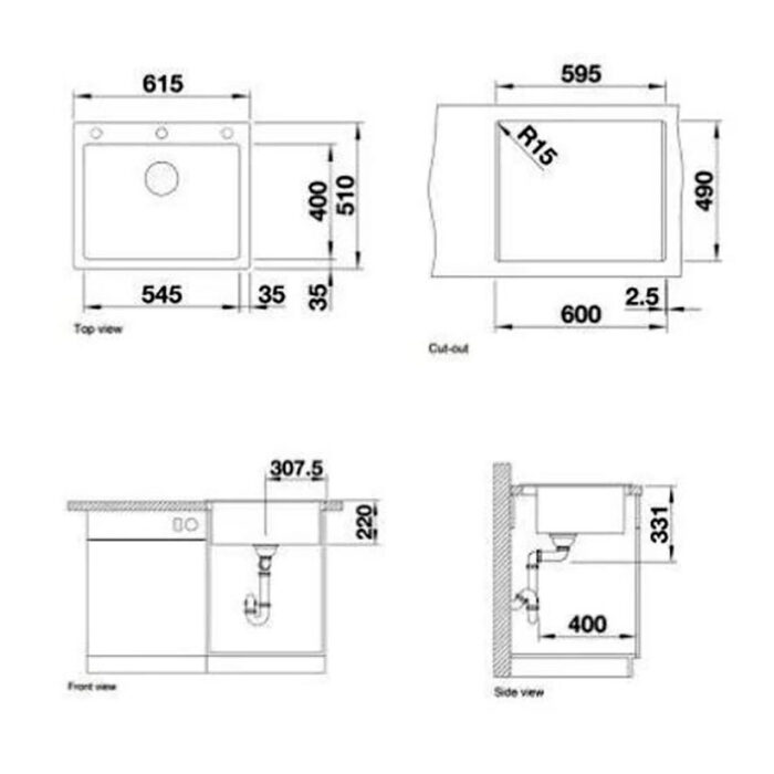 Bản Vẽ Kỹ Thuật Chậu rửa bát đá BLANCO PLEON 6 ANTHRACITE 1 hố