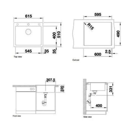 Bản Vẽ Kỹ Thuật Chậu rửa bát đá BLANCO PLEON 6 ROCK GREY 1 hố
